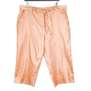 TSD 100% Linen Shiny Light Pink Cropped Pants with Belt